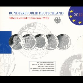 2012, Tyskland, 5 x 10 euro m�nts�t, proof,