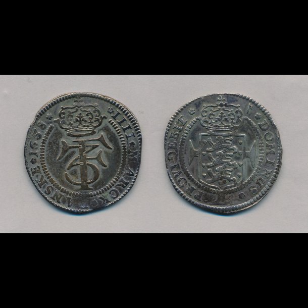 1658, Frederik III, 1 krone, 4 marck, 1+, H 95A, let pudset,