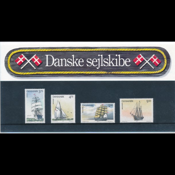11, Danske sejlskibe, Souvenirmappe, AFA 1045-48, katalogvrdi 150,-kr,
