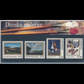 13, Danske malerier, Souvenirmappe, AFA 1032-33 og 1057-58, katalogv�rdi 300,-kr,