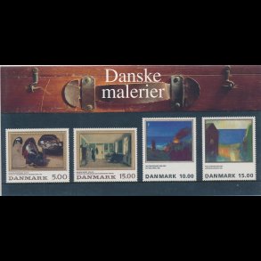 19, Danske malerier, Souvenirmappe, AFA 1081-82 og 1099-1100, katalogv�rdi 220,-kr,