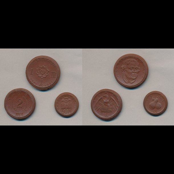 1921, Tyskland, samling ndpenge / notgeld, porceln,  1 m, 2, 50 pf,