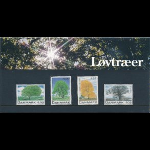 33, Danske l�vtr�er, Souvenirmappe, AFA 1196-99, katalogv�rdi 70,-kr,