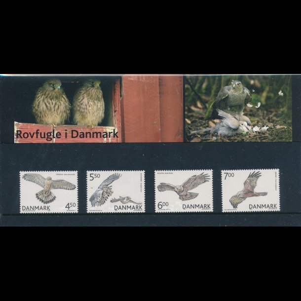 59, Rovfugle i Danmark, Souvenirmappe, AFA 1409-12, katalogvrdi 65,-kr,