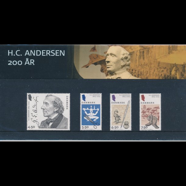61, 200 ret for H. C. Andersens fdsel, Souvenirmappe, AFA 1422-25, katalogvrdi 70,-kr,