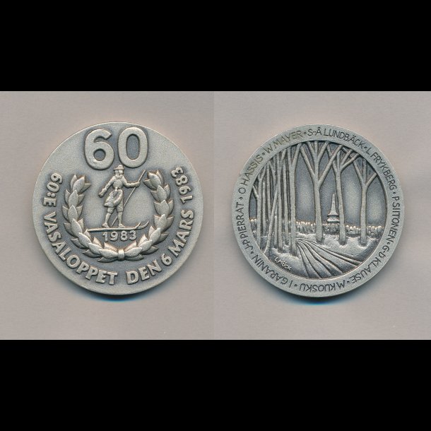 1983, 60:e Vasaloppet den 6 marts, 800/1000 slv, 321/2600, medalje vasaloppet,