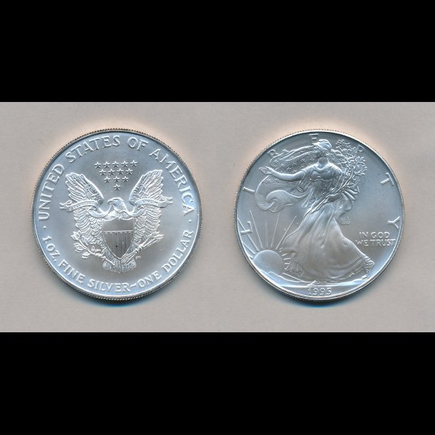 1995, USA, Silver eagle, 1 dollar, 1 oz, slvmnt, NEDSAT fra 500,-kr,
