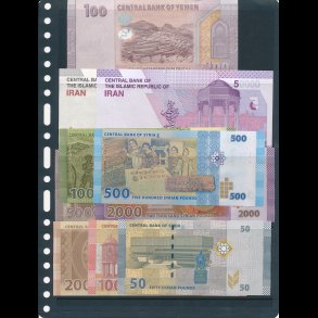 Mellem�sten, Samling pengesedler, Yemen, Iran, Syrien, i alt 10 forskellige pengesedler, 5001/t,