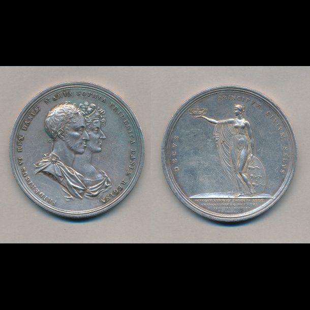 1815, Frederik VI, slvmedalje af C.A. Mller og H.E. Freund, Bergse 75, 1+,