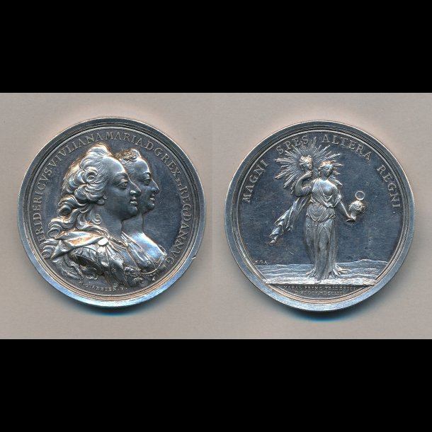 1753, Frederik V, slvmedalje af M.G. Arbien, Glaster 445, 1+, kantskade og felter bearbejdet,