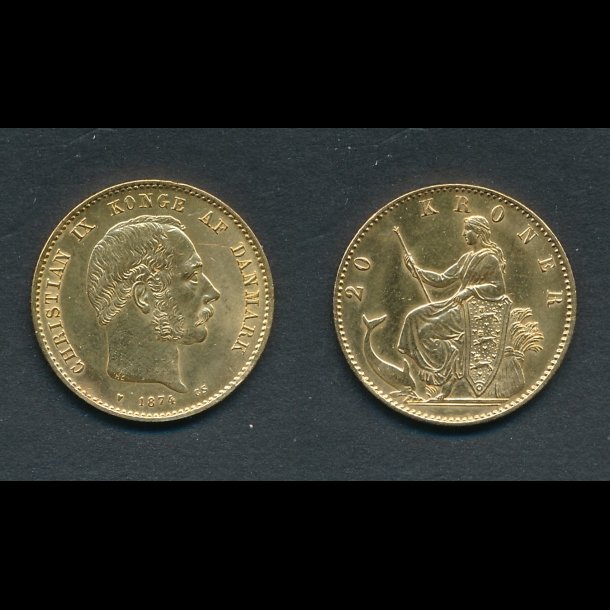 1874, Christian IX, 20 kroner, 01, guldmnt,