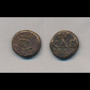 1843, Trankebar, Christian VIII, 4 kas, kobber, Sieg 91,1 - 91,2,