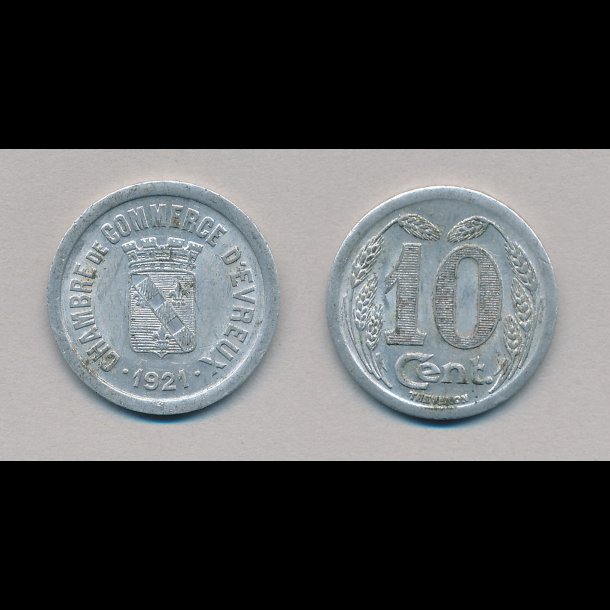 1921, Frankrig, Chambre de Commerce D'Evreux, 10 centimes, 1+,