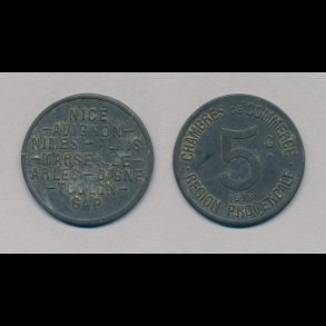 1915, Frankrig, Chambre de Commerce, Region Provencale, 5 centimer, 1+,