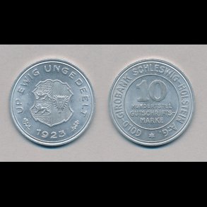 1923, Tyskland, 10/hundertstel, Girobank Schleswig - Holstein AG, 0,