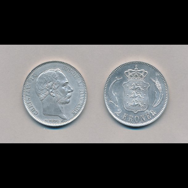 1875, Christian IX, 2 krone, slv, 0/01