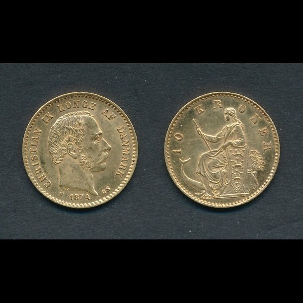 1874, Christian IX, 10 kroner, guldmnt,