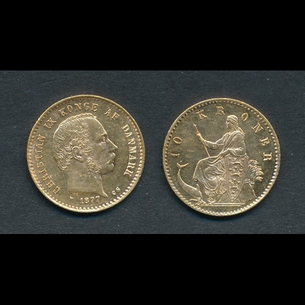 1877, Christian IX, 10 kroner, guldmnt,