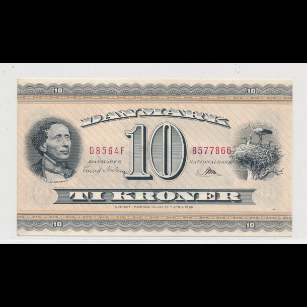 1956, 10 kroner, seddel, D8,