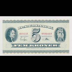 1952, 5 kroner, seddel, A0,
