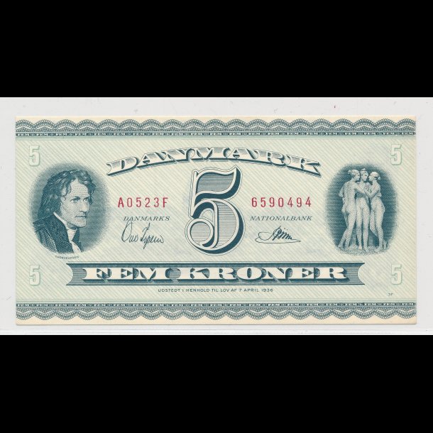 1952, 5 kroner, seddel, A0,