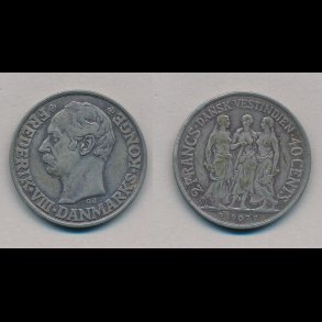 1907, Dansk Vestindien, Frederik VIII, 2 francs / 40 cents, S 34,