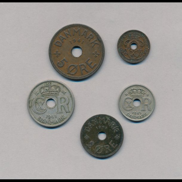 1941, Fr st, 1-, 2-, 5-, 10- og 25 re, 1+ / 1, begrnset lager,
