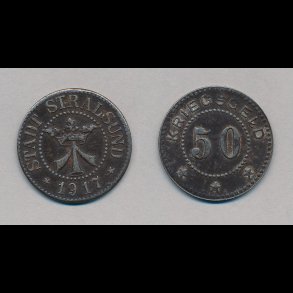 1917, Tyskland, 50 Krieggeld, Stadt Stralsund, 1+, n�dpenge,