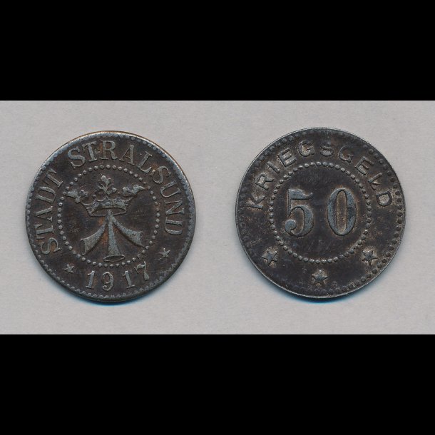 1917, Tyskland, 50 Krieggeld, Stadt Stralsund, 1+, ndpenge,