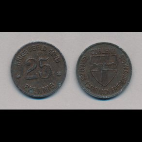 1918, Tyskland, Coblenz, 25 pfennig, 1+, n�dpenge,