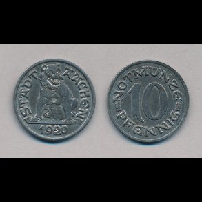 1920, Tyskland, Stadt Aachen, 10 pfennig, n�dpenge,