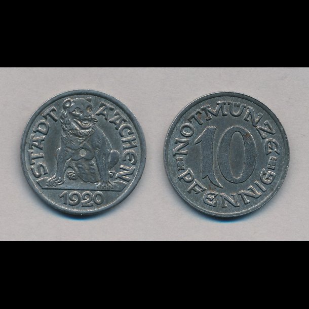 1920, Tyskland, Stadt Aachen, 10 pfennig, ndpenge,