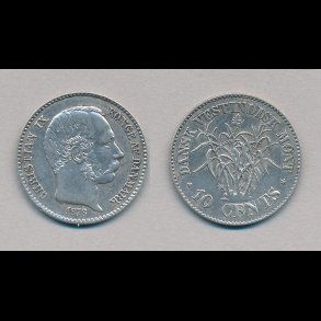 1878, Dansk Vestindien, Christian IX, 10 cents, 1+, pudset, S22,