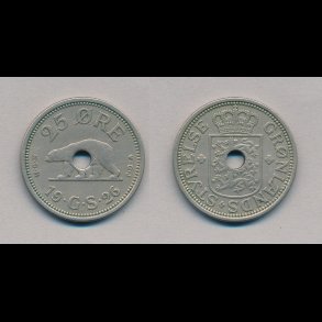 1926, Grnland, 25 re, med hul, 1+, NEDSAT fra 380,kr,