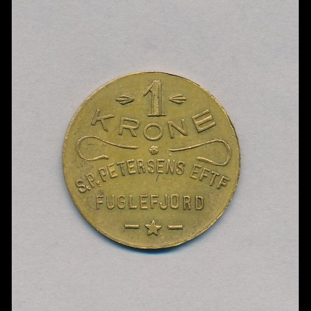 Fuglefjord, 1 kroner, S. P. Petersens Eftf., 1+ / 01,