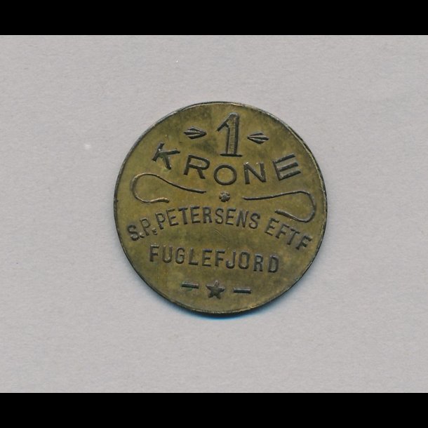 Fuglefjord, 1 krone, S.P.Petersens Eftf, 1+