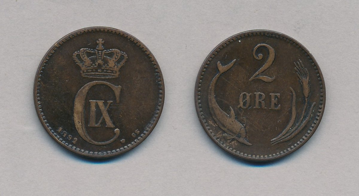 1892, 2 øre, 1+, - 2 øre 1874 - 1966 - samlerforum - Agau Metal Aps