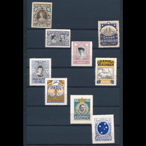 Dansk Vestindien, samling af enkeltmrker 1908 - 1916, 9 mrker i alt,