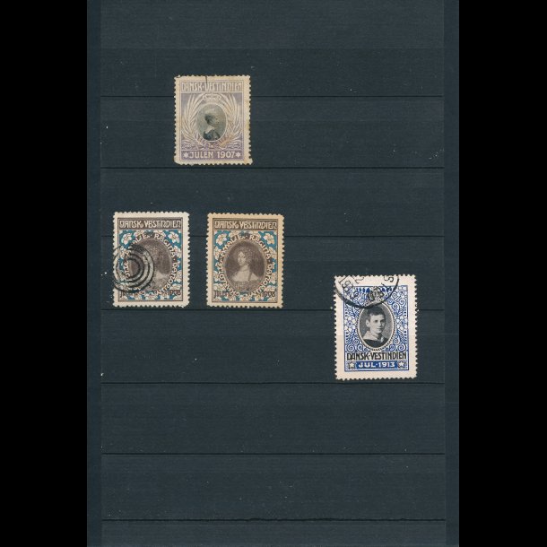 Lille samling DVI, enkeltmrker, heraf den sjldne fra 1907, i alt 4 mrker, drlig kvalitet,