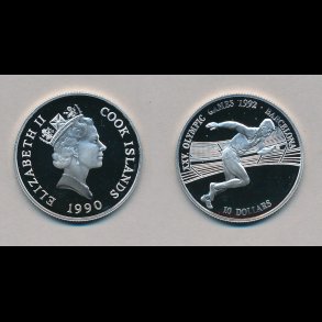 1990, Cook Island, 10 dollars, slvmnt, 925/1000, OL i sprint,