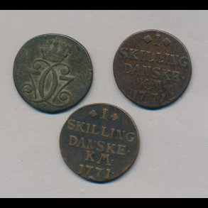 1771, Christian VII, 1 skilling, 3 mnter, 17717171,