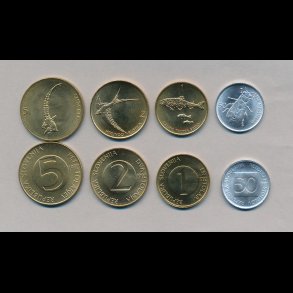 1992, Slovenien, 1-, 2- og 5 Tolar, og 50 stotinov, 4 mnter ialt, 0807,