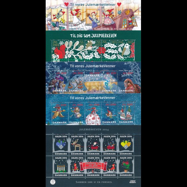 Samling julemrkeven, 5 forskellige, 2 dubletter, 