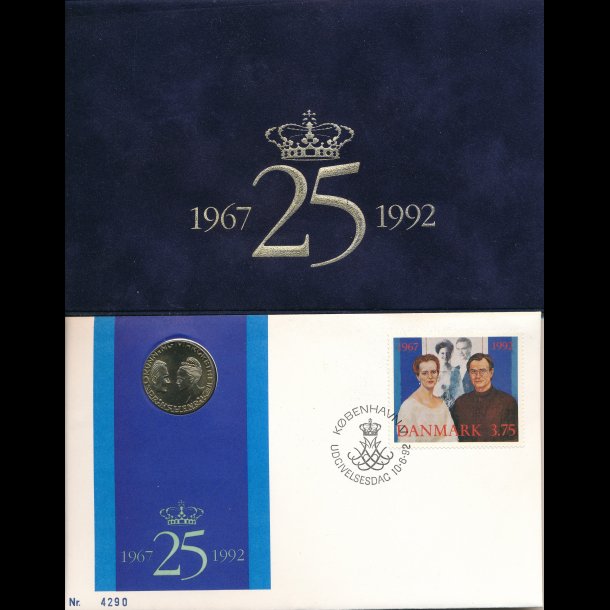 1992, Mntbrev, Kongeligt slvbryllup, dansk frimrke, NEDSAT fra 88,-kr,