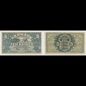 1922, 5 kroner, D, seddel, S 100, 1+,