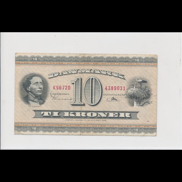 1967, 10 kroner, K9, seddel, 1+, HCA,