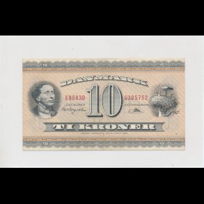 1958, 10 kroner, E9, seddel, S 133, 1+, HCA,