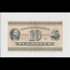 1956, 10 kroner, D7, seddel, S 131, 1+, HCA,