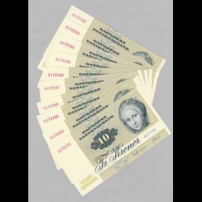 1977, 10 kroner, B5, sedler, S 139, 0, 10 stk fortlbende, i3,