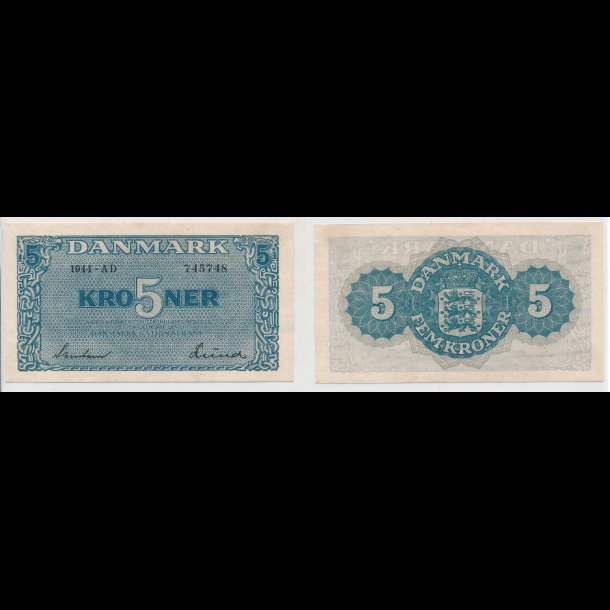 1944, 5 kroner, seddel, S 118, 0,